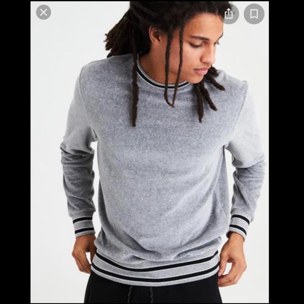 American Eagle AEO Velour Crewneck Pullover Sweater Gray XS